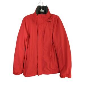 LL Bean‎ Jacket Mens M Red 3 in 1 Zip Out Gray Fleece Hidden Hood All Weather
